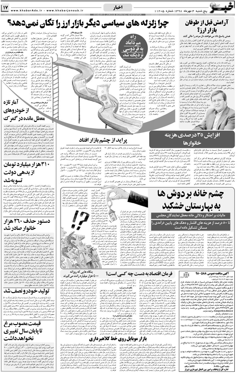 مشاهده صفحه ۱۷ روزنامه خبرجنوب تاریخ ۴  سال ۱۳۹۸