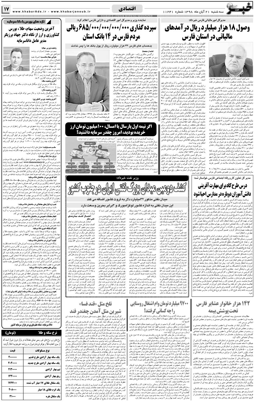مشاهده صفحه ۱۷ روزنامه خبرجنوب تاریخ ۲۱  سال ۱۳۹۸