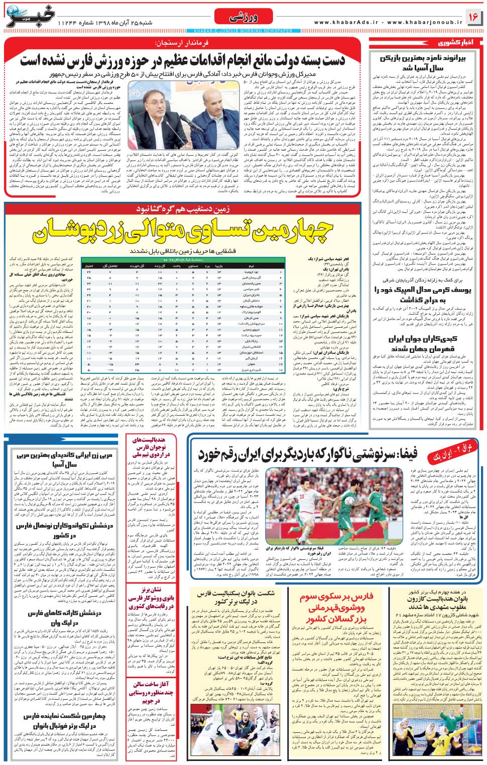 مشاهده صفحه ۱۶ روزنامه خبرجنوب تاریخ ۲۵  سال ۱۳۹۸