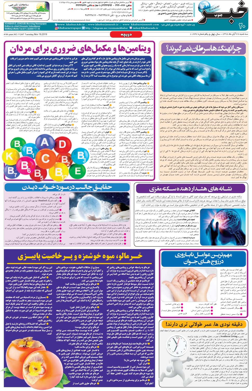 مشاهده صفحه ۲۰ روزنامه خبرجنوب تاریخ ۲۸  سال ۱۳۹۸