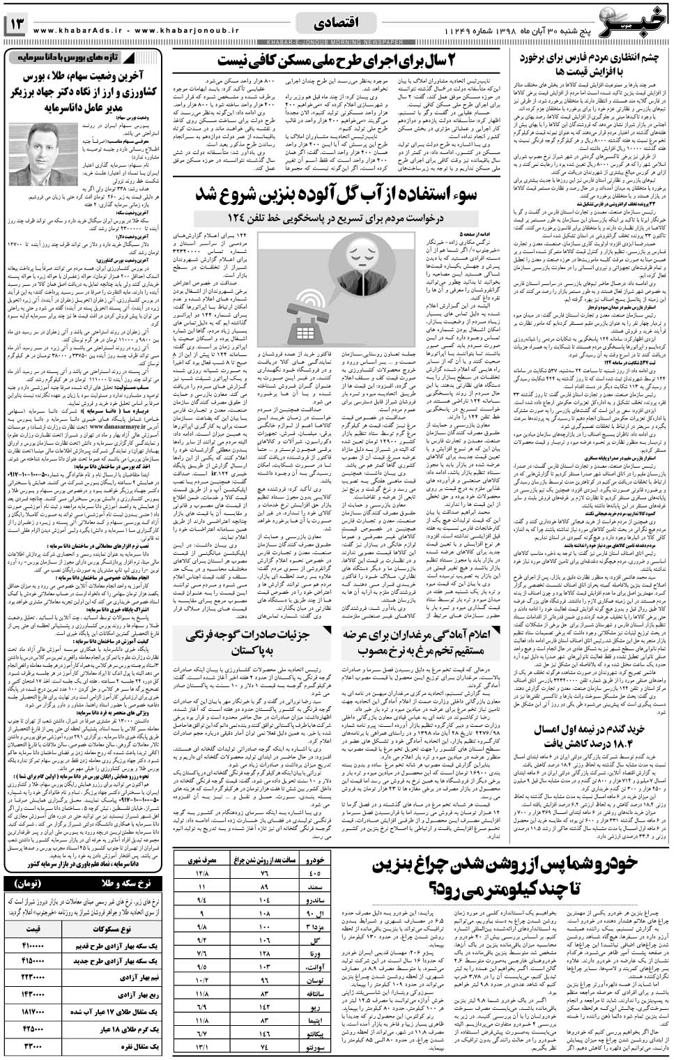 مشاهده صفحه ۱۳ روزنامه خبرجنوب تاریخ ۳۰  سال ۱۳۹۸