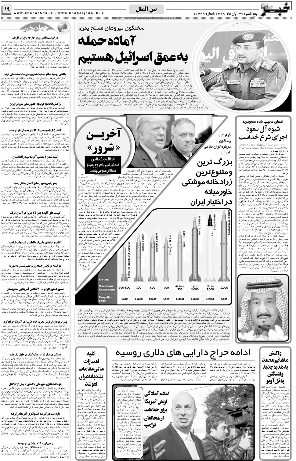مشاهده صفحه ۱۹ روزنامه خبرجنوب تاریخ ۳۰  سال ۱۳۹۸