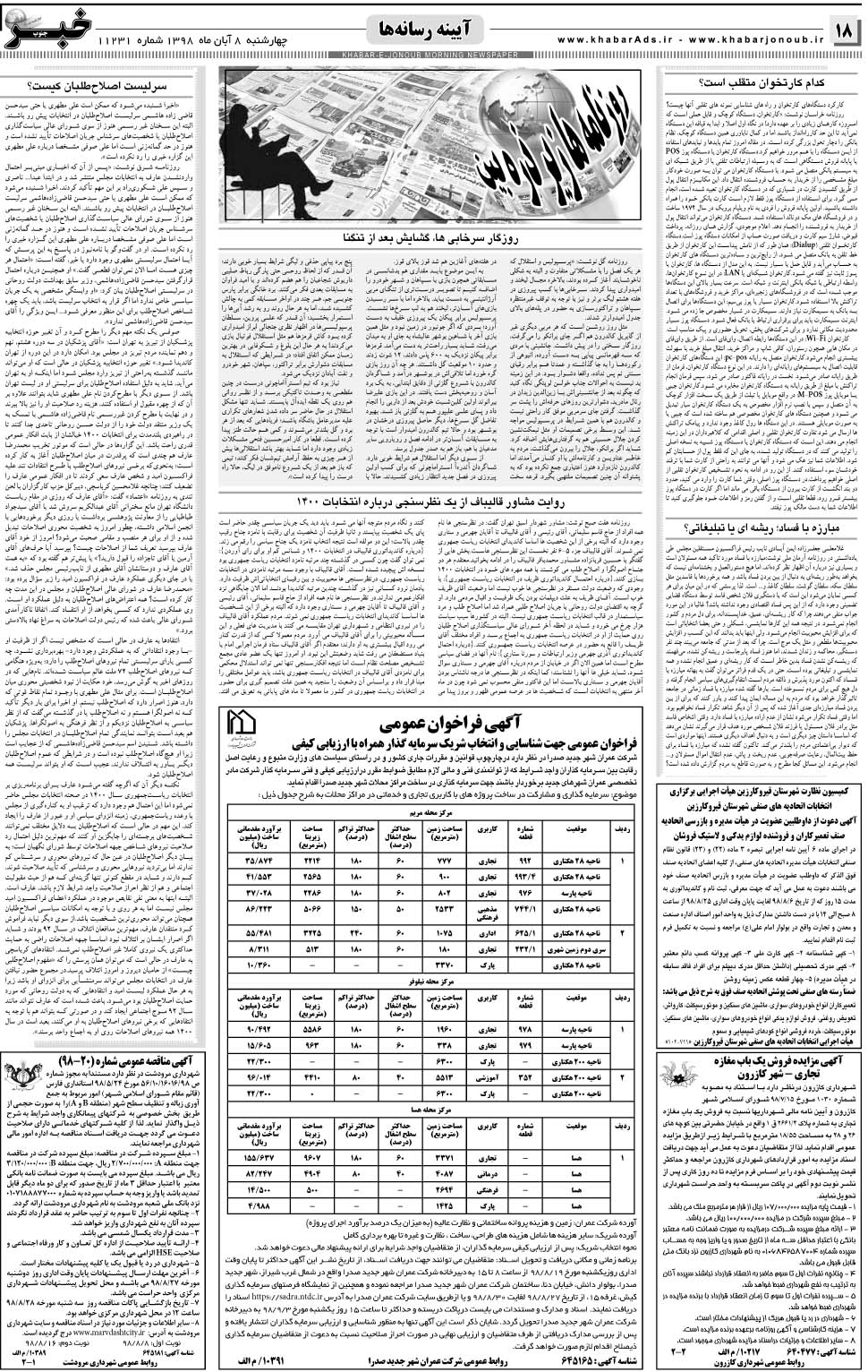 مشاهده صفحه ۱۸ روزنامه خبرجنوب تاریخ ۸  سال ۱۳۹۸