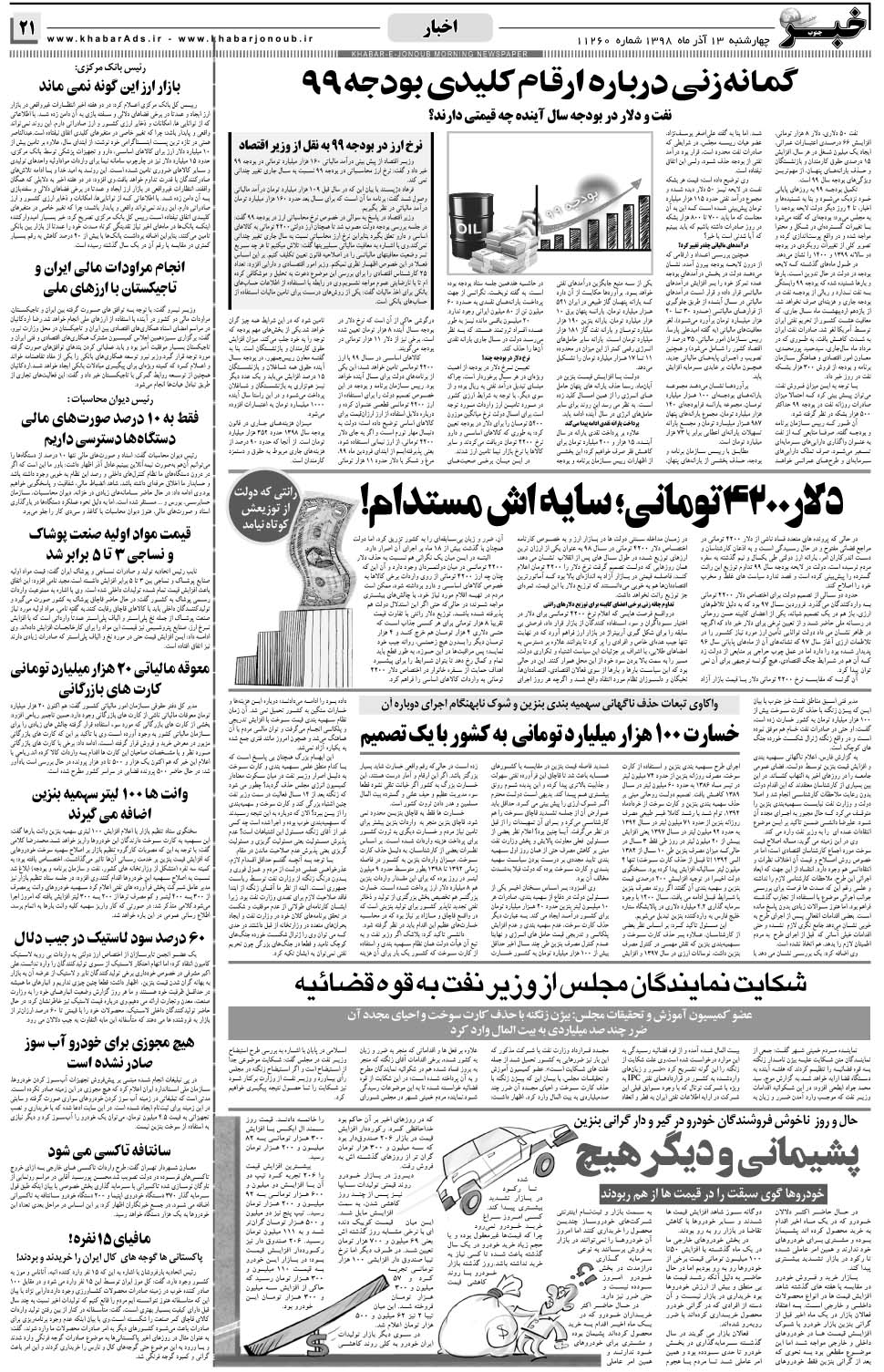 مشاهده صفحه ۲۱ روزنامه خبرجنوب تاریخ ۱۳  سال ۱۳۹۸