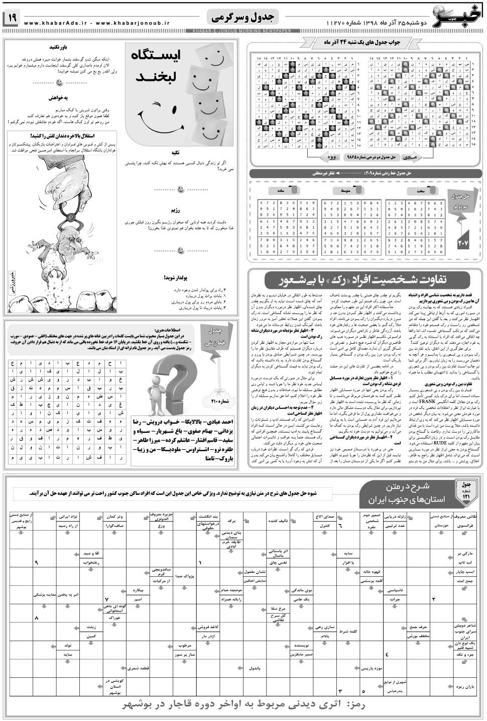 مشاهده صفحه ۱۹ روزنامه خبرجنوب تاریخ ۲۵  سال ۱۳۹۸