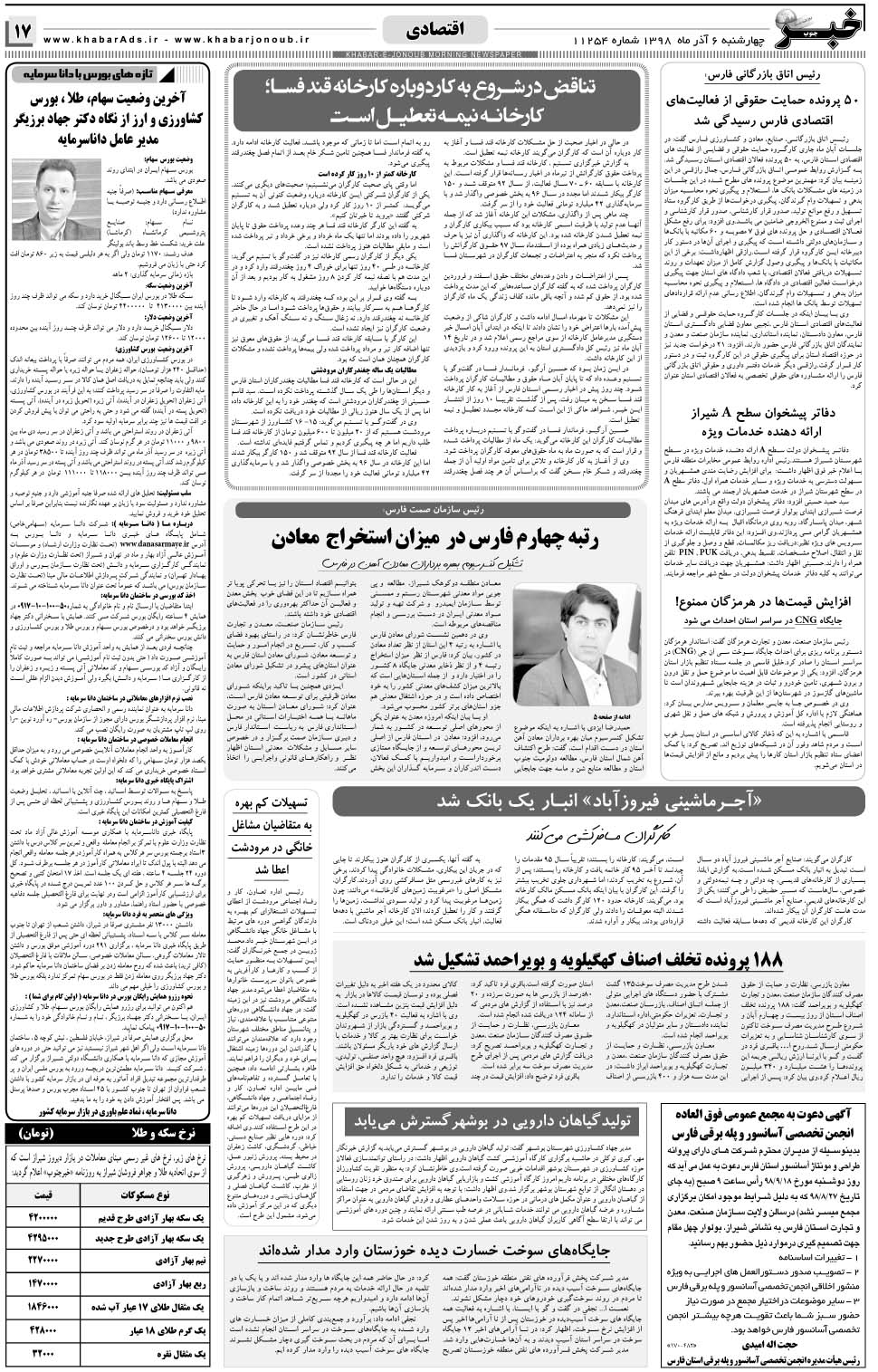 مشاهده صفحه ۱۷ روزنامه خبرجنوب تاریخ ۶  سال ۱۳۹۸