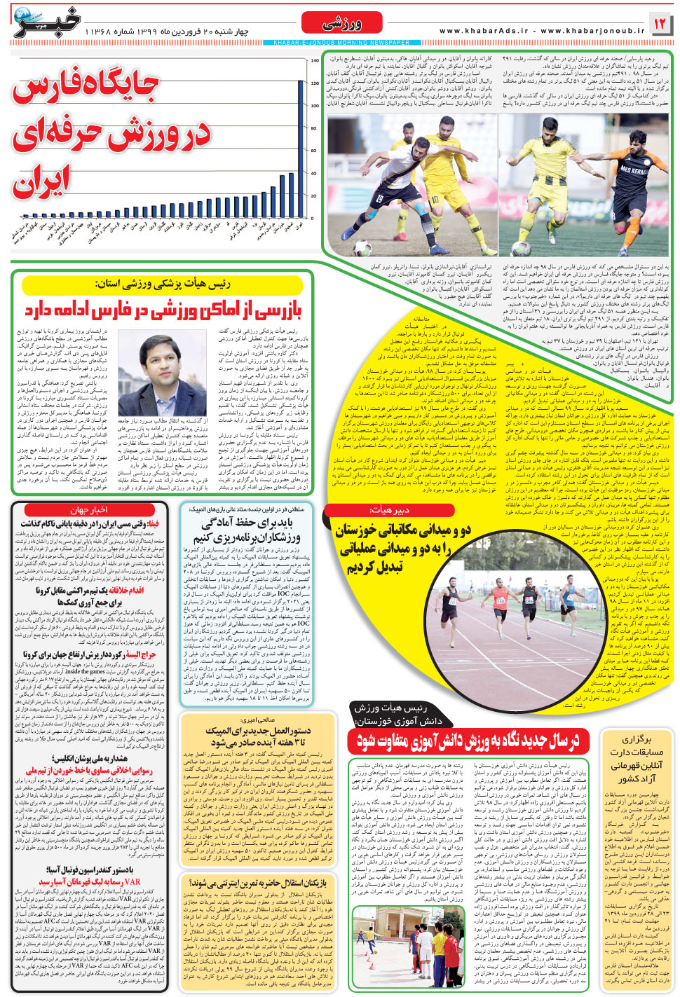 مشاهده صفحه ۱۲ روزنامه خبرجنوب تاریخ ۲۰  سال ۱۳۹۹
