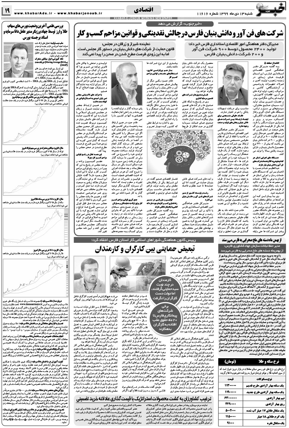 مشاهده صفحه ۱۹ روزنامه خبرجنوب تاریخ ۱۳ دی سال ۱۳۹۹
