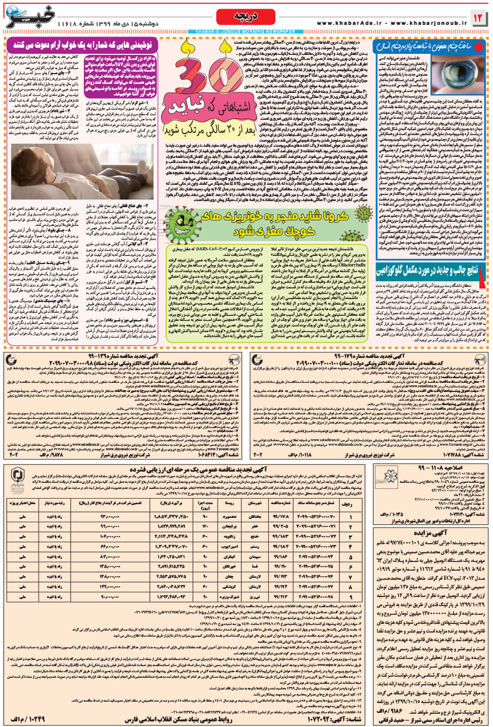 مشاهده صفحه ۱۲ روزنامه خبرجنوب تاریخ ۱۵ دی سال ۱۳۹۹