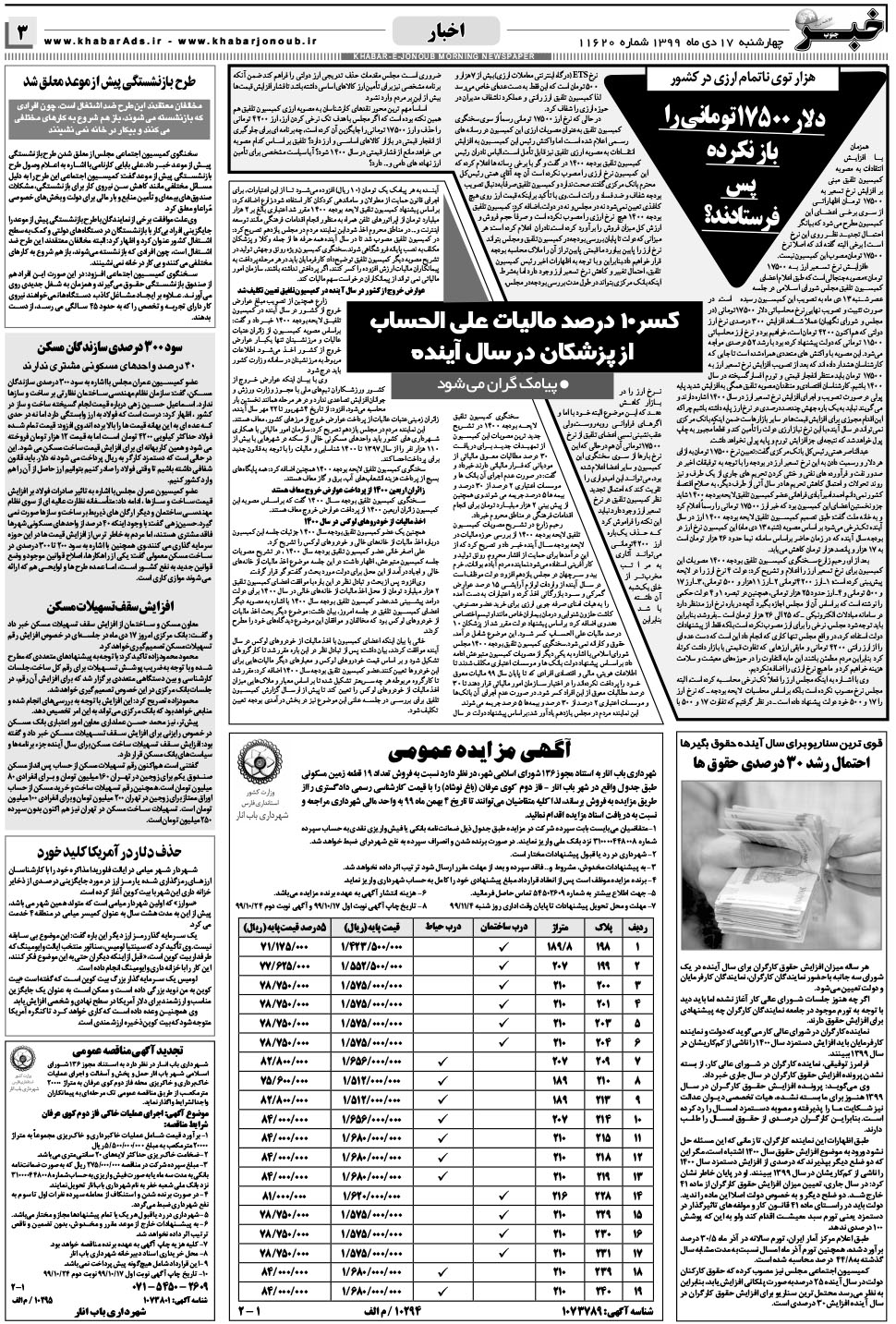 مشاهده صفحه ۳ روزنامه خبرجنوب تاریخ ۱۷ دی سال ۱۳۹۹