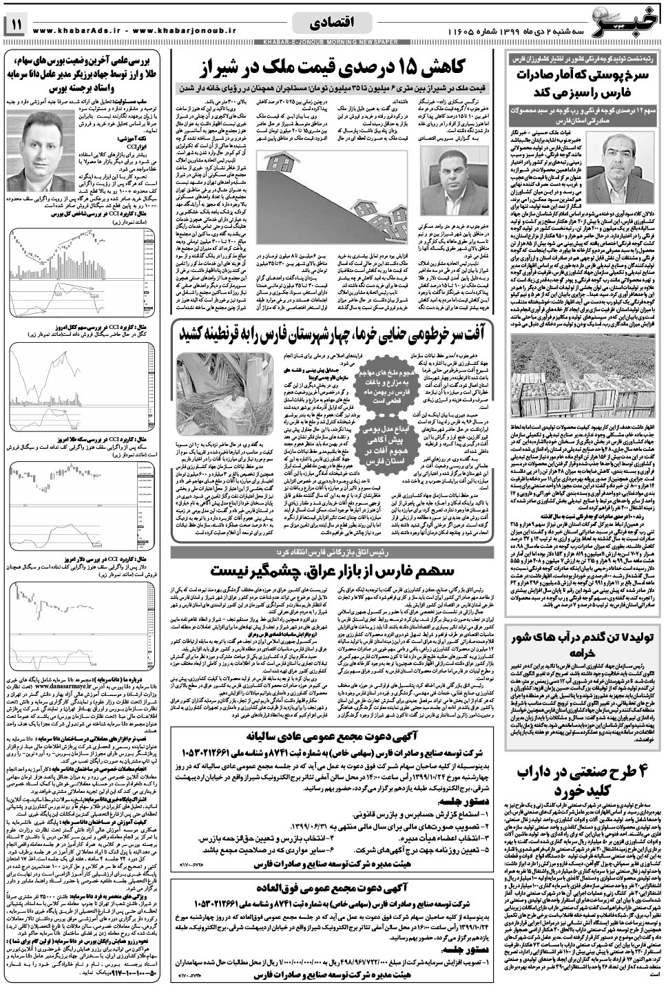 مشاهده صفحه ۱۱ روزنامه خبرجنوب تاریخ ۲ دی سال ۱۳۹۹