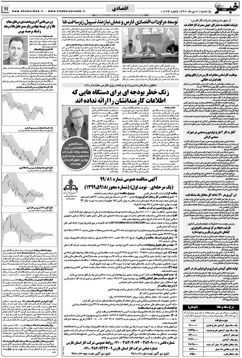مشاهده صفحه ۱۱ روزنامه خبرجنوب تاریخ ۲۱ دی سال ۱۳۹۹