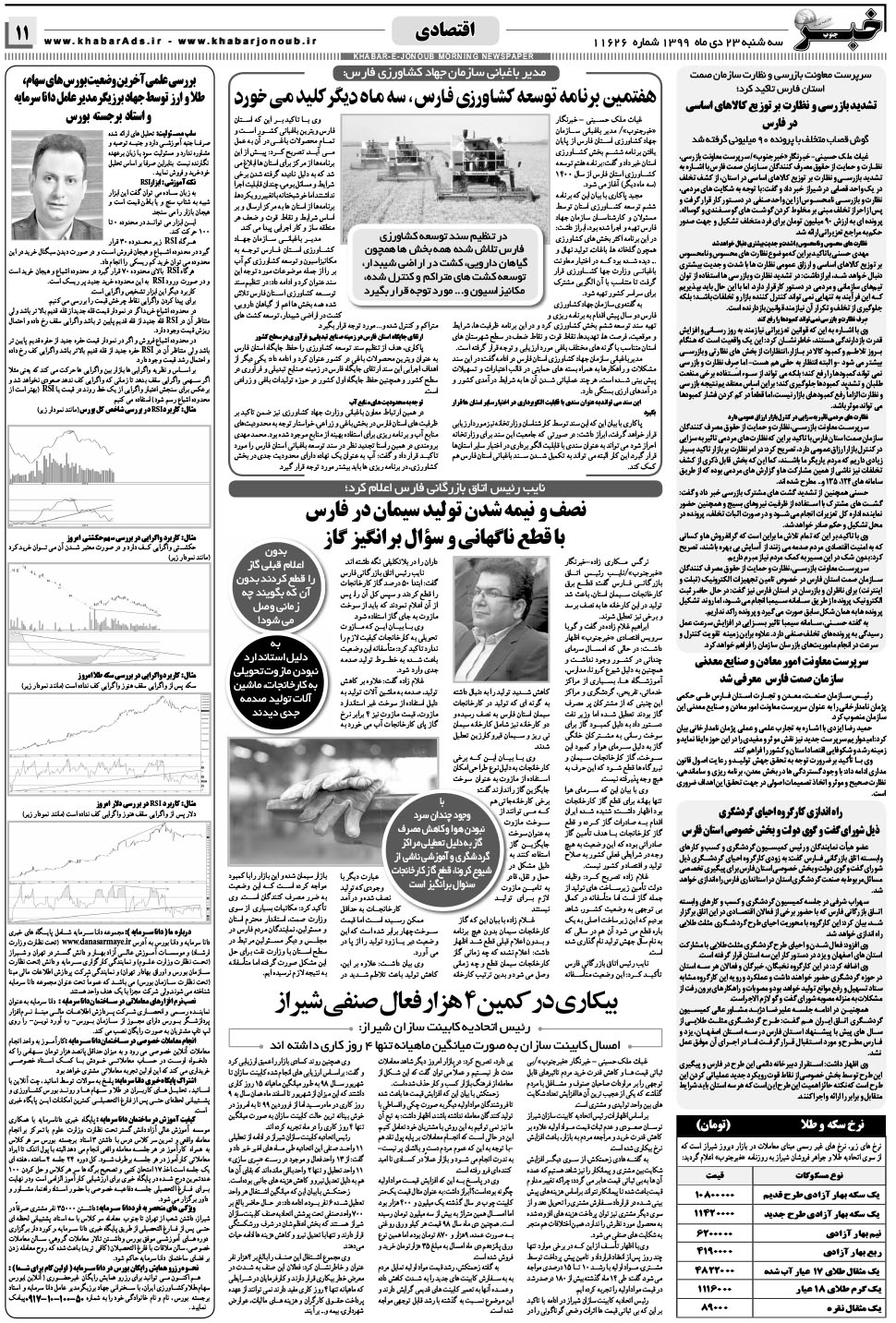 مشاهده صفحه ۱۱ روزنامه خبرجنوب تاریخ ۲۳ دی سال ۱۳۹۹