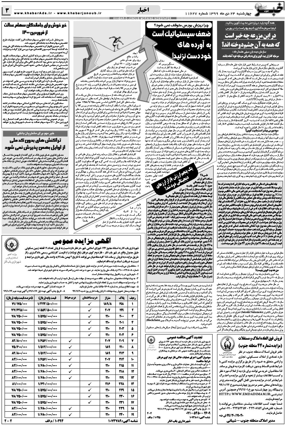 مشاهده صفحه ۳ روزنامه خبرجنوب تاریخ ۲۴ دی سال ۱۳۹۹