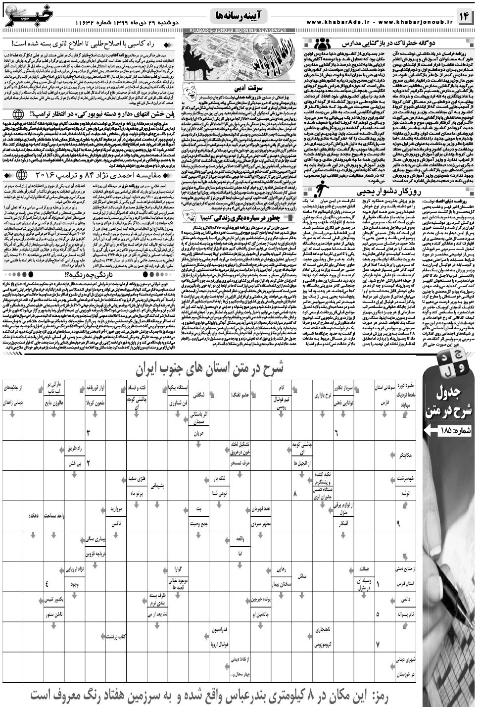 مشاهده صفحه ۱۴ روزنامه خبرجنوب تاریخ ۲۹ دی سال ۱۳۹۹