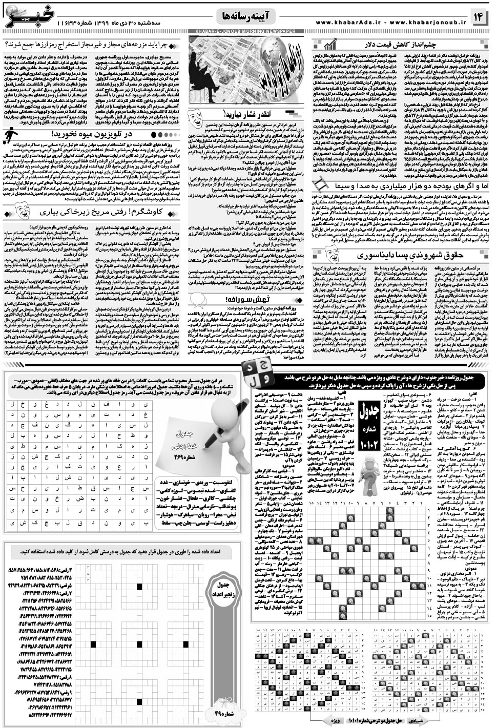 مشاهده صفحه ۱۴ روزنامه خبرجنوب تاریخ ۳۰ دی سال ۱۳۹۹