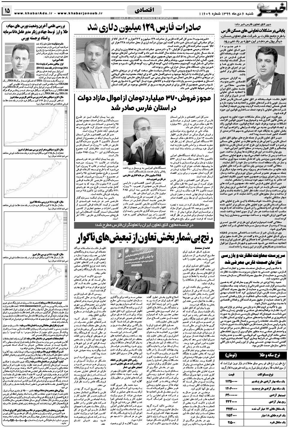 مشاهده صفحه ۱۵ روزنامه خبرجنوب تاریخ ۶ دی سال ۱۳۹۹