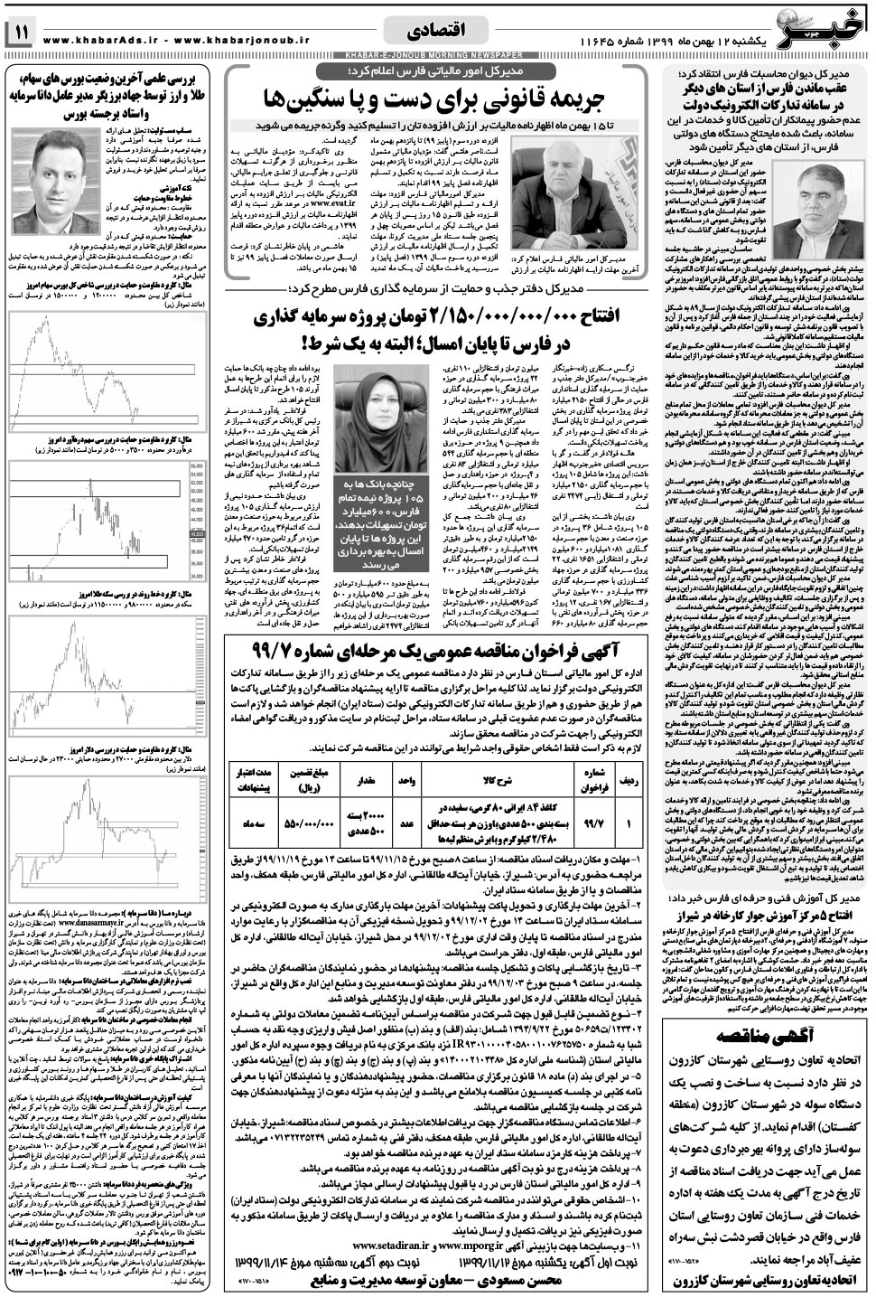 مشاهده صفحه ۱۱ روزنامه خبرجنوب تاریخ ۱۲ بهمن سال ۱۳۹۹