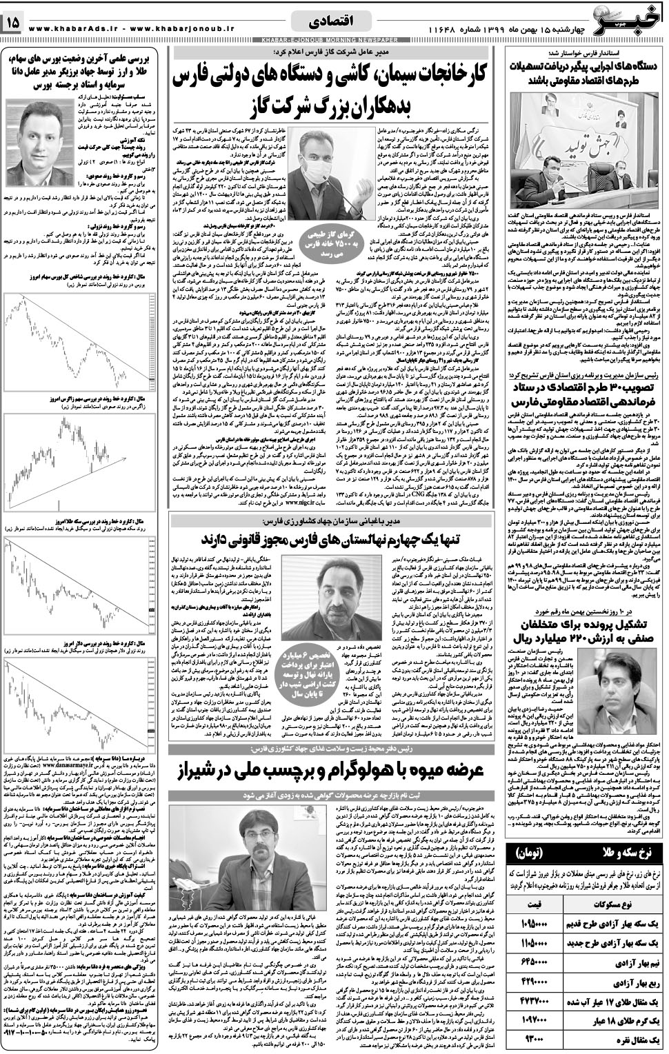 مشاهده صفحه ۱۵ روزنامه خبرجنوب تاریخ ۱۵ بهمن سال ۱۳۹۹