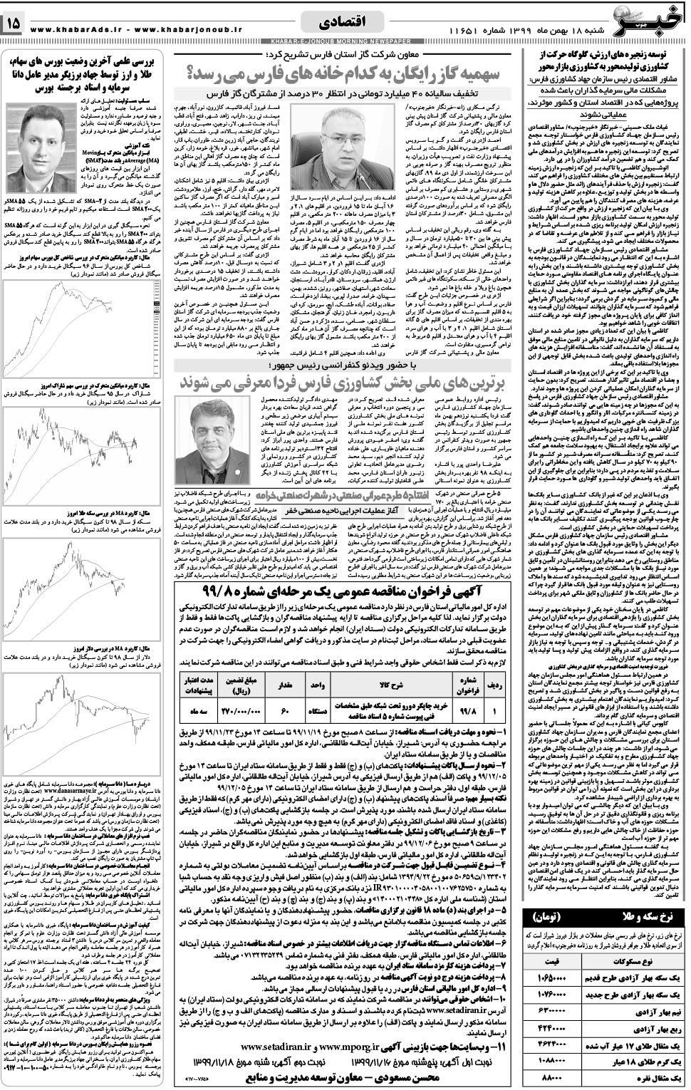 مشاهده صفحه ۱۵ روزنامه خبرجنوب تاریخ ۱۸ بهمن سال ۱۳۹۹