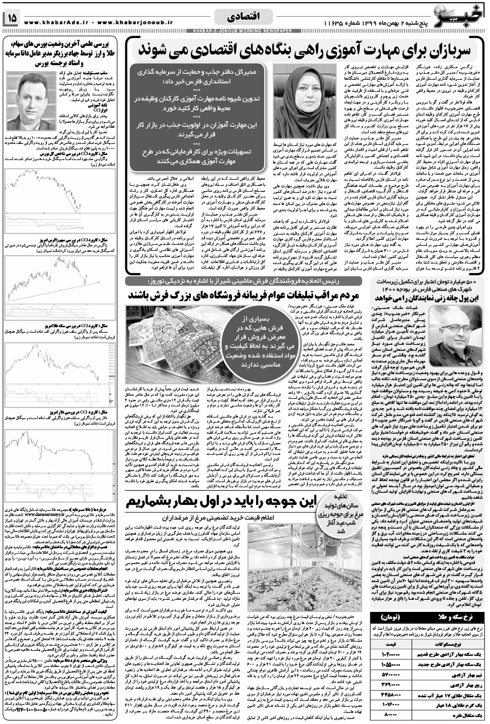 مشاهده صفحه ۱۵ روزنامه خبرجنوب تاریخ ۲ بهمن سال ۱۳۹۹