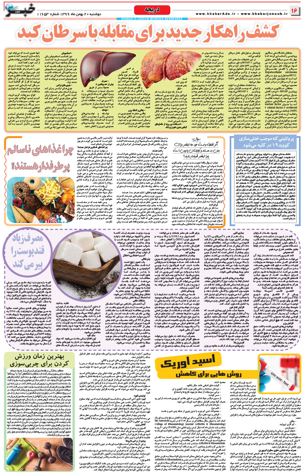 مشاهده صفحه ۱۶ روزنامه خبرجنوب تاریخ ۲۰ بهمن سال ۱۳۹۹