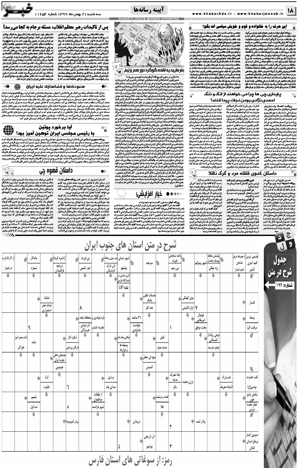 مشاهده صفحه ۱۸ روزنامه خبرجنوب تاریخ ۲۱ بهمن سال ۱۳۹۹
