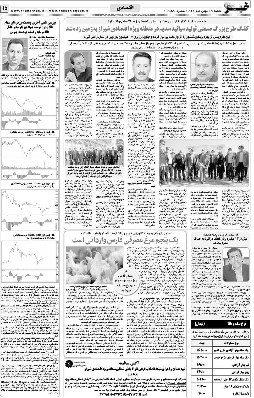 مشاهده صفحه ۱۵ روزنامه خبرجنوب تاریخ ۲۵ بهمن سال ۱۳۹۹