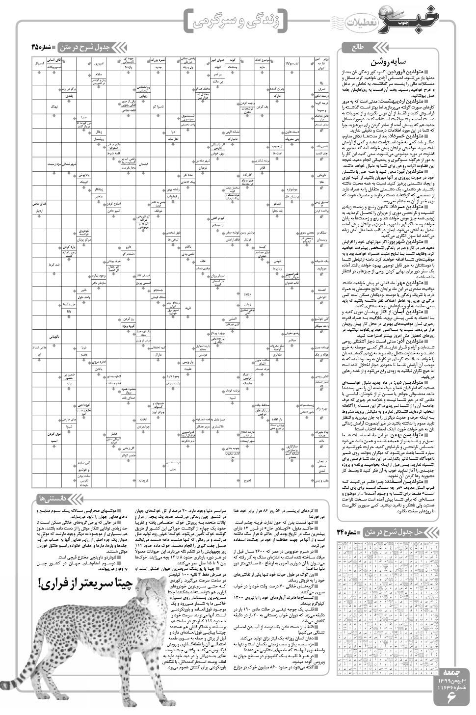 مشاهده صفحه ۶ روزنامه خبرجنوب تاریخ ۳ بهمن سال ۱۳۹۹