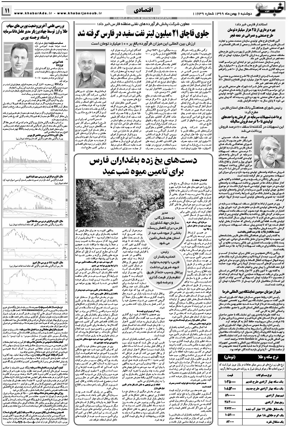 مشاهده صفحه ۱۱ روزنامه خبرجنوب تاریخ ۶ بهمن سال ۱۳۹۹