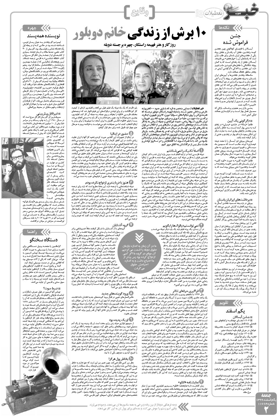 مشاهده صفحه ۲ روزنامه خبرجنوب تاریخ ۱ اسفند سال ۱۳۹۹