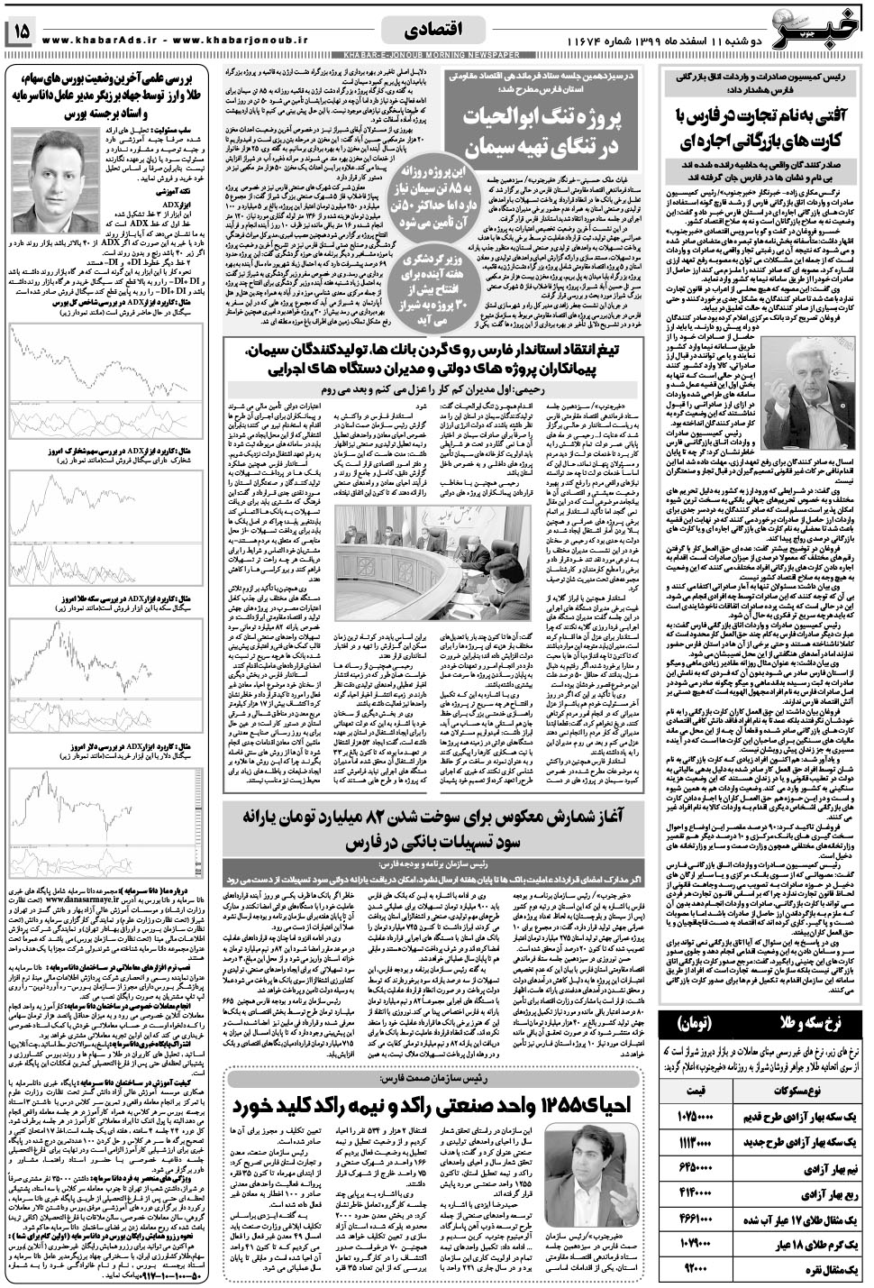 مشاهده صفحه ۱۵ روزنامه خبرجنوب تاریخ ۱۱ اسفند سال ۱۳۹۹