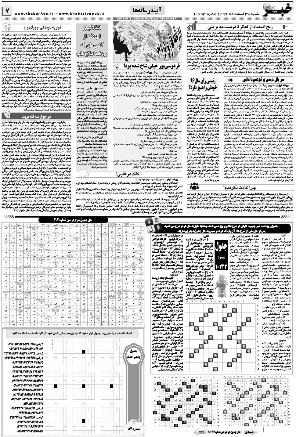 مشاهده صفحه ۷ روزنامه خبرجنوب تاریخ ۳۰ اسفند سال ۱۳۹۹