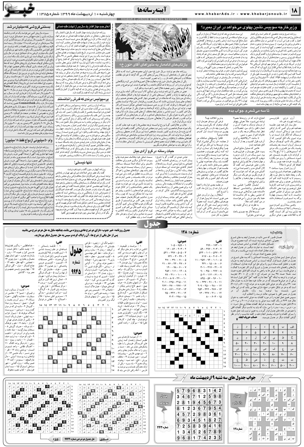 مشاهده صفحه ۱۸ روزنامه خبرجنوب تاریخ ۱۰  سال ۱۳۹۹