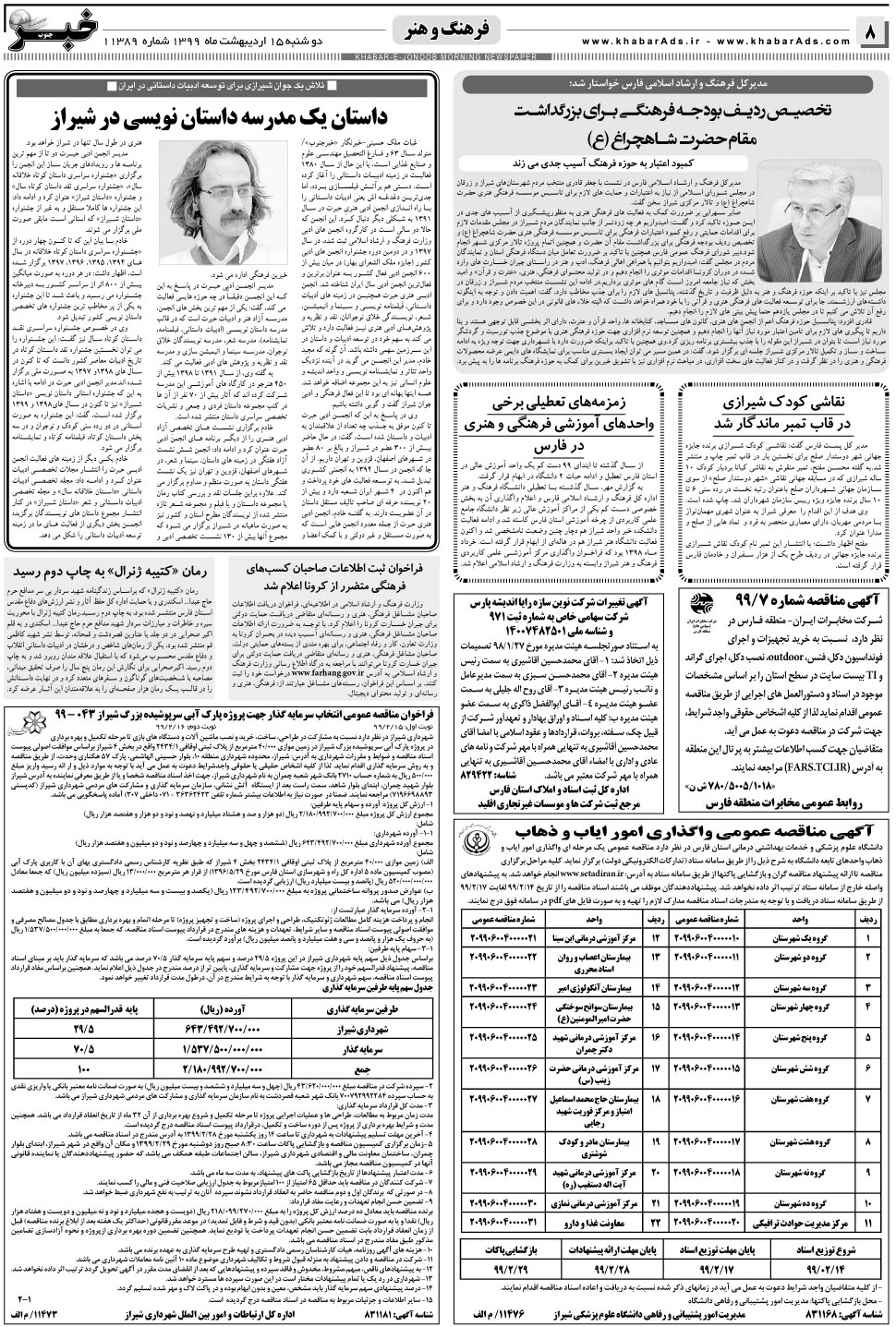 مشاهده صفحه ۸ روزنامه خبرجنوب تاریخ ۱۵  سال ۱۳۹۹