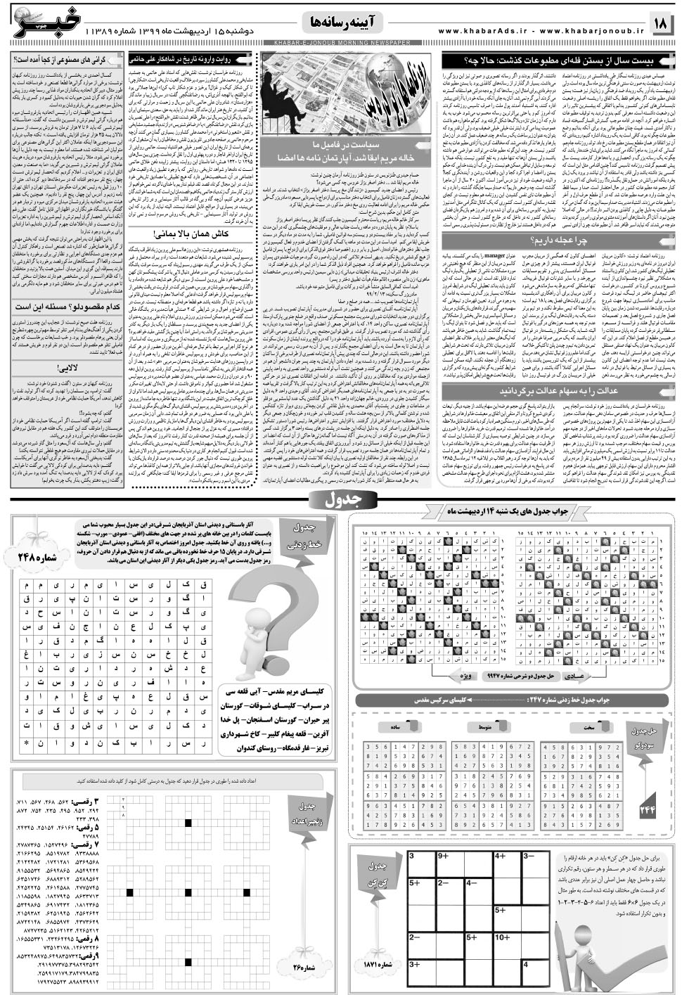مشاهده صفحه ۱۸ روزنامه خبرجنوب تاریخ ۱۵  سال ۱۳۹۹