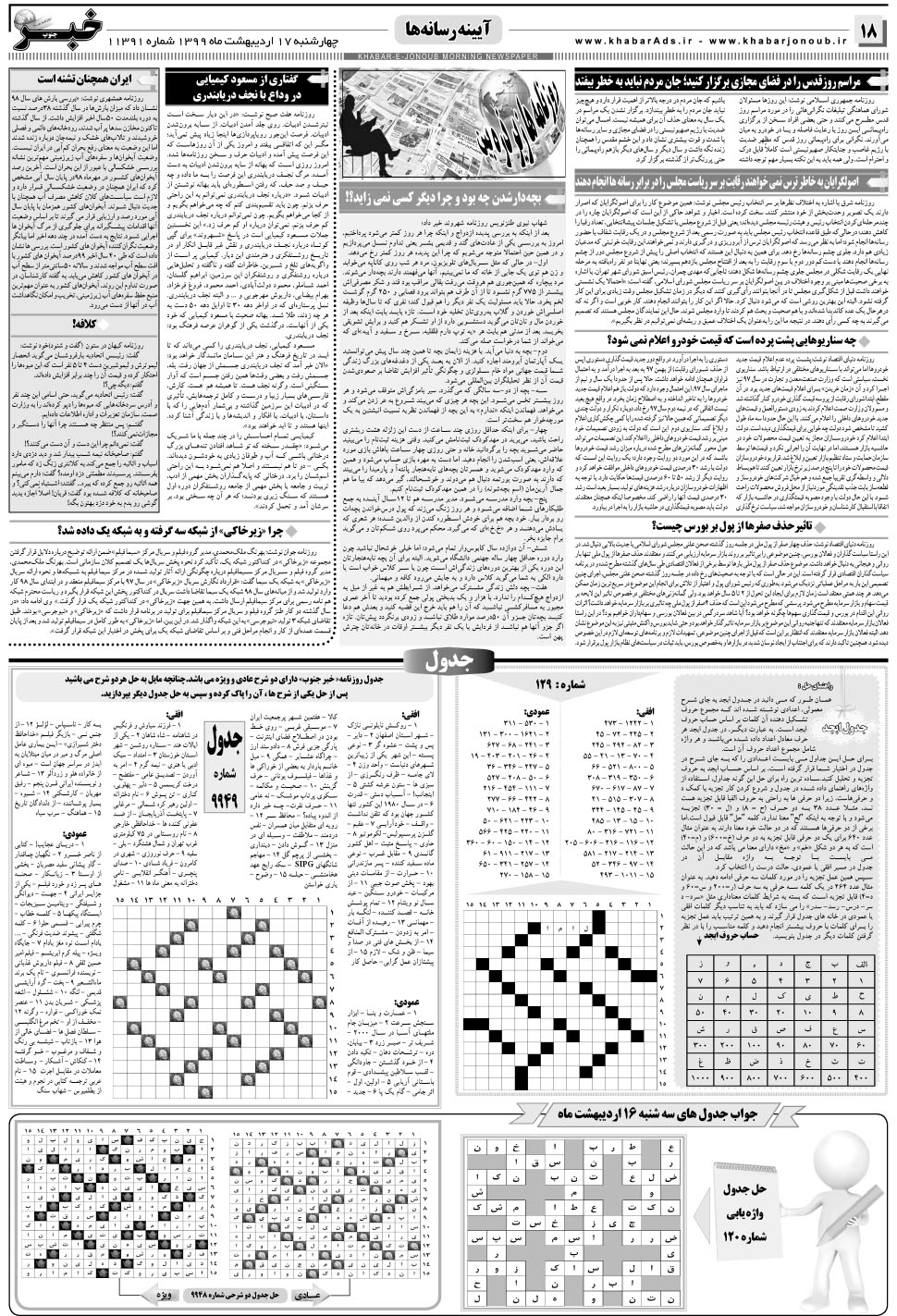 مشاهده صفحه ۱۸ روزنامه خبرجنوب تاریخ ۱۷  سال ۱۳۹۹