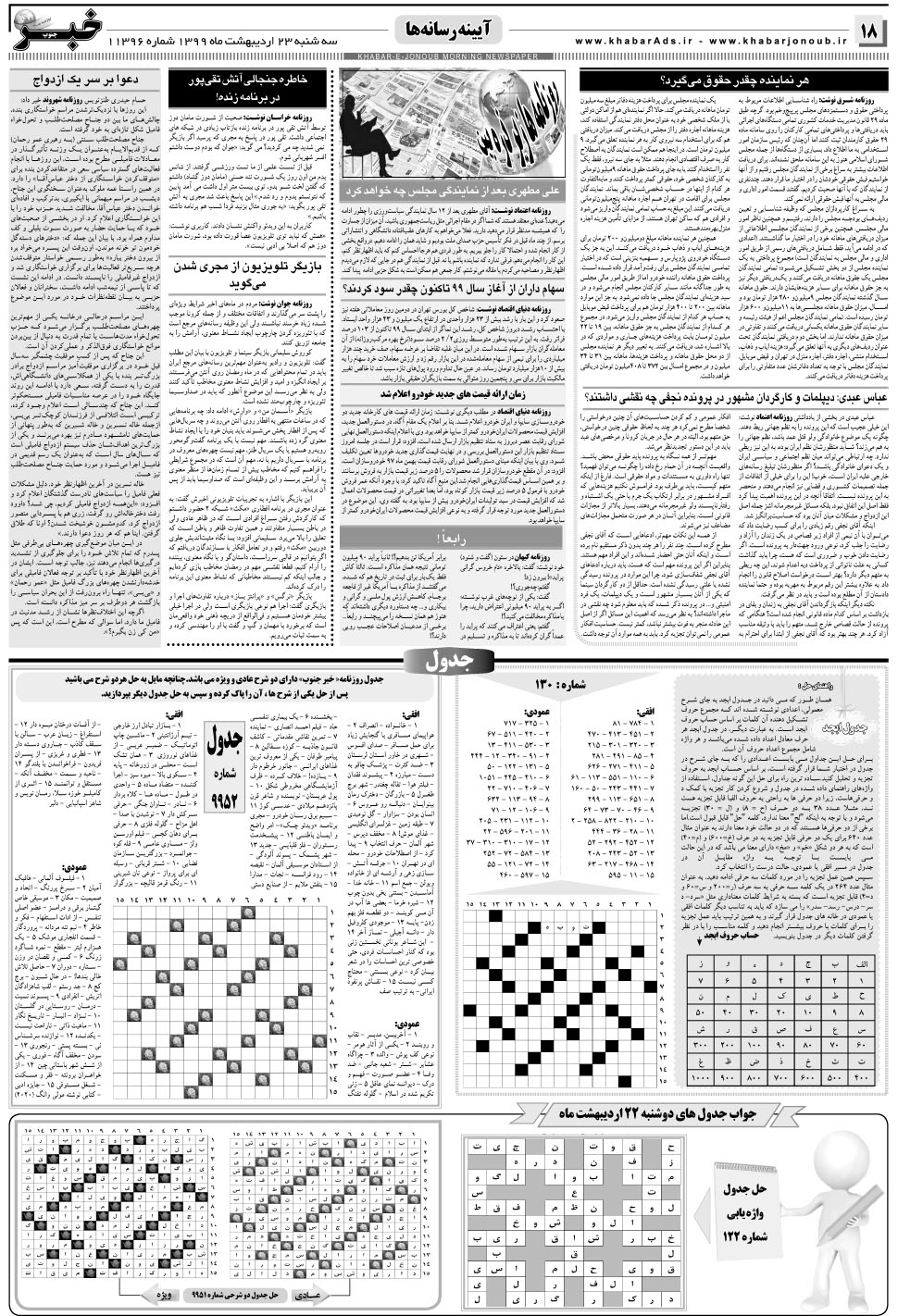 مشاهده صفحه ۱۸ روزنامه خبرجنوب تاریخ ۲۳  سال ۱۳۹۹