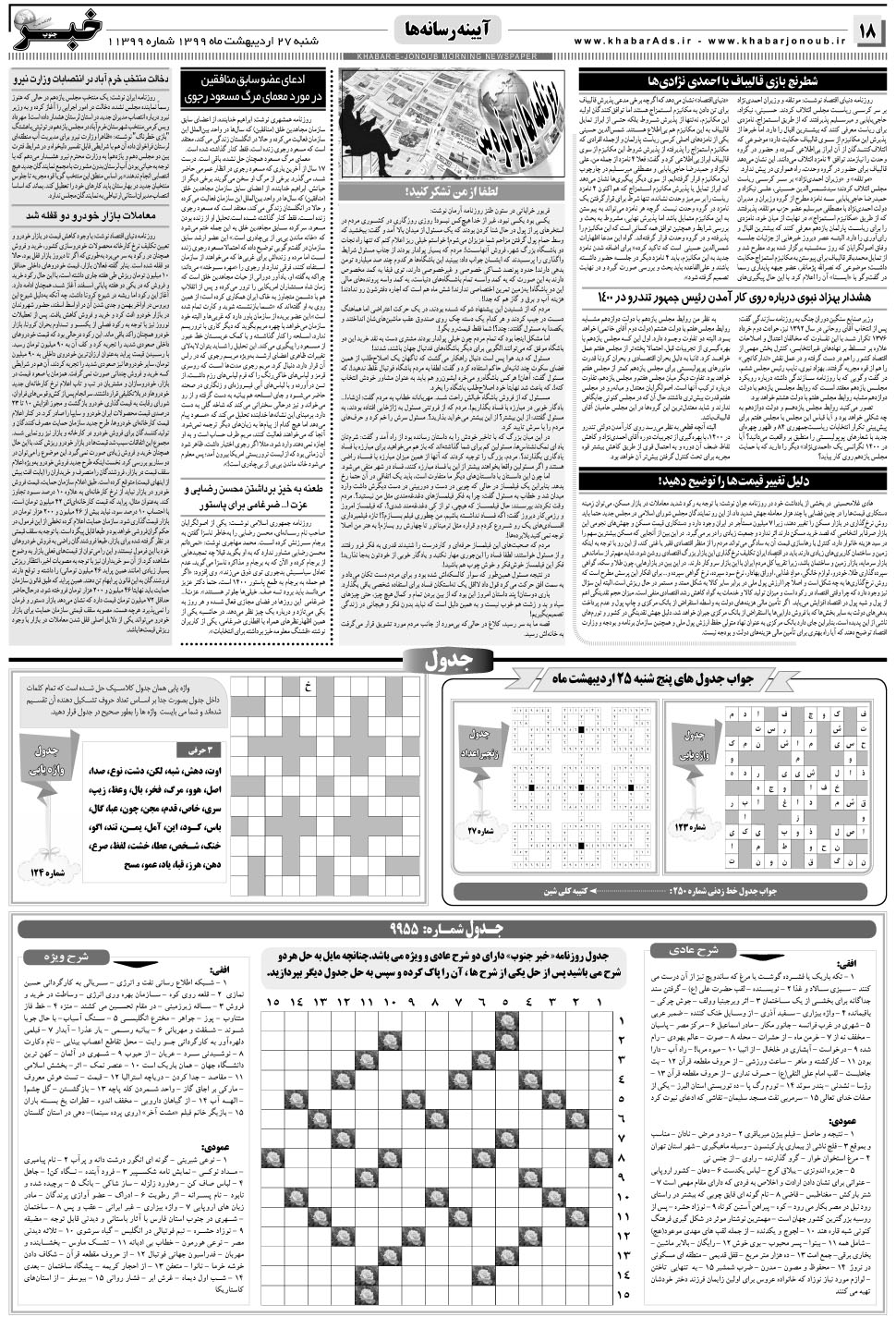 مشاهده صفحه ۱۸ روزنامه خبرجنوب تاریخ ۲۷  سال ۱۳۹۹