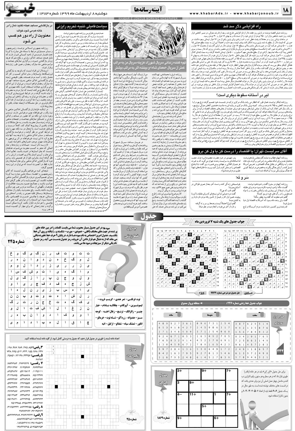 مشاهده صفحه ۱۸ روزنامه خبرجنوب تاریخ ۸  سال ۱۳۹۹