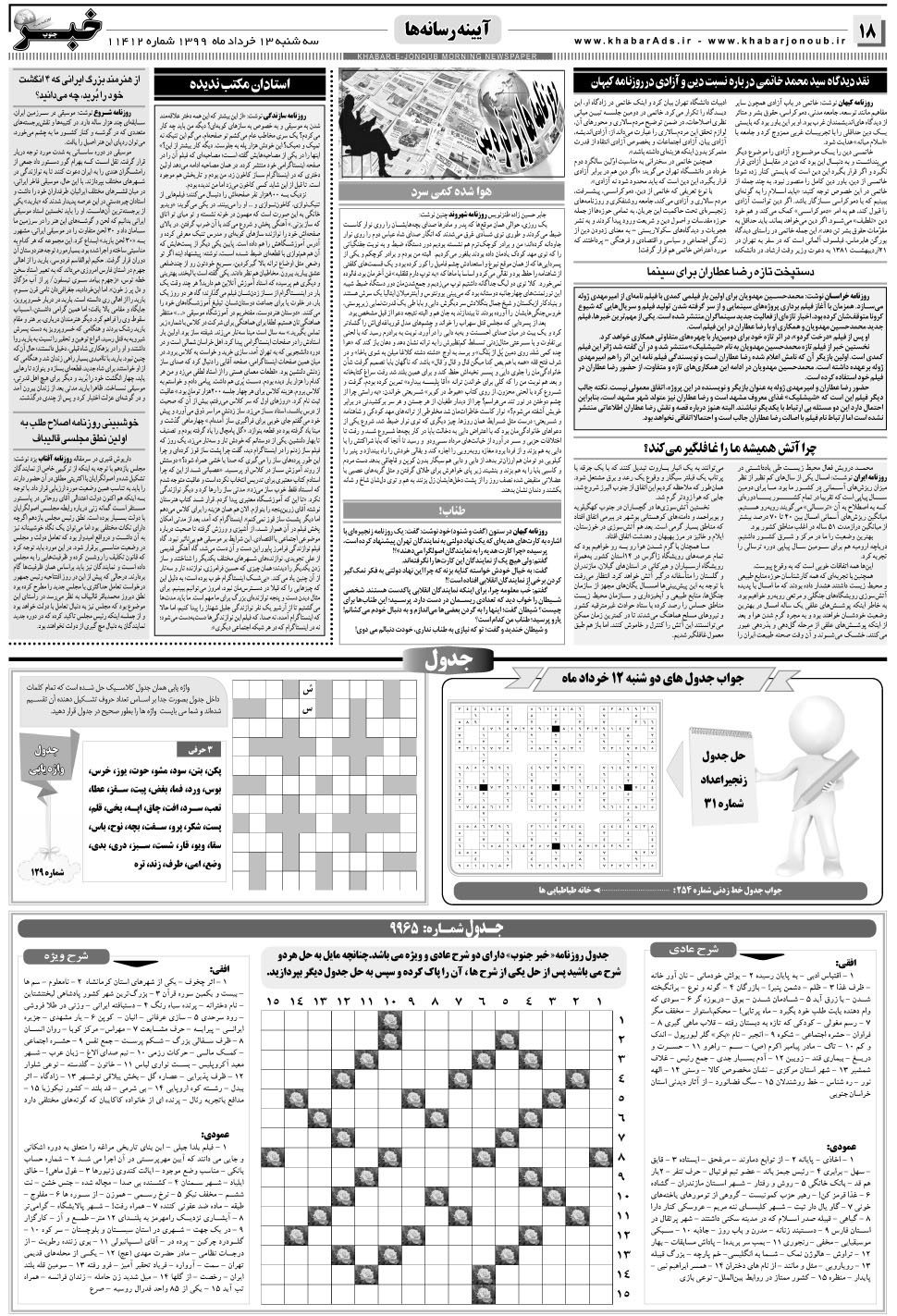 مشاهده صفحه ۱۸ روزنامه خبرجنوب تاریخ ۱۳  سال ۱۳۹۹