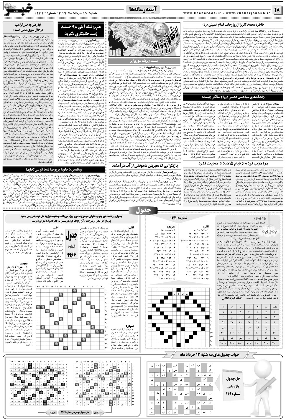 مشاهده صفحه ۱۸ روزنامه خبرجنوب تاریخ ۱۷  سال ۱۳۹۹