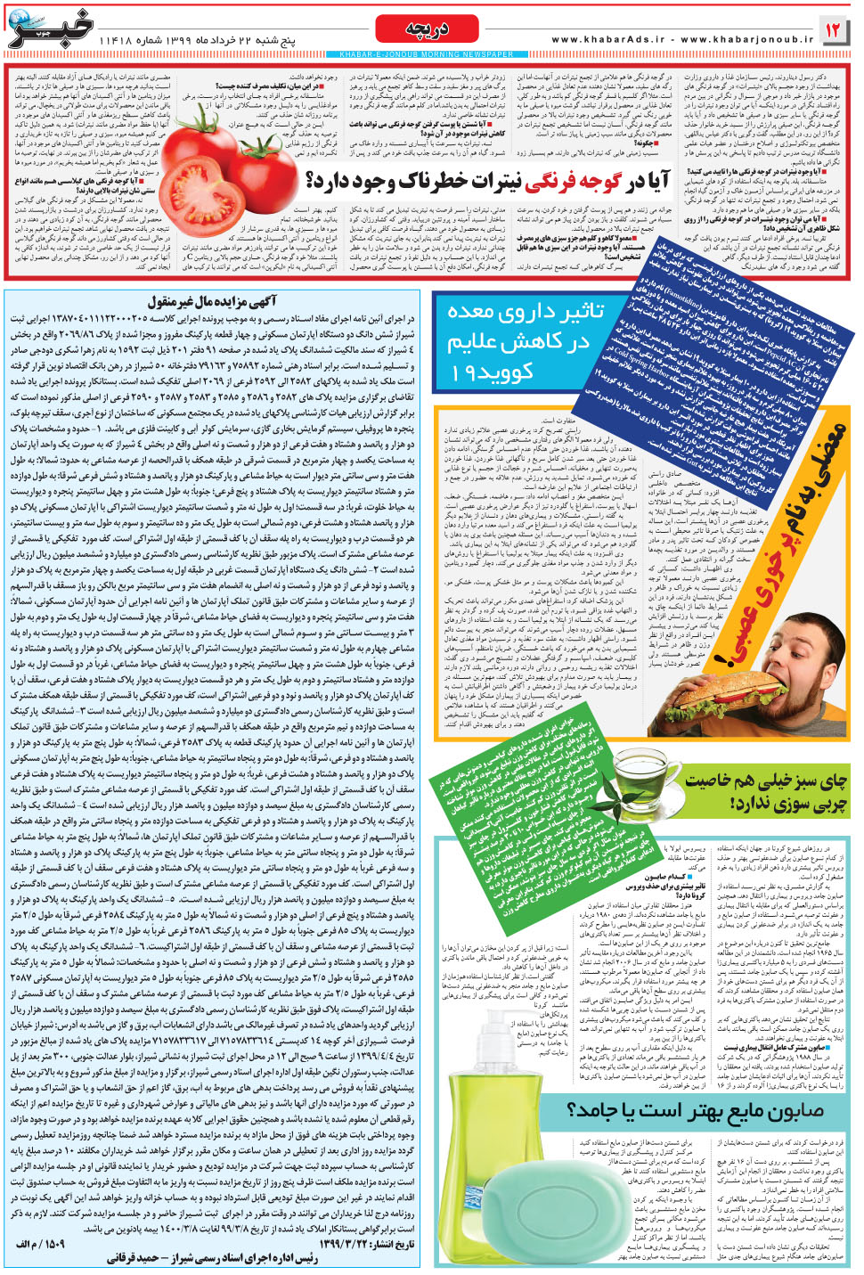 مشاهده صفحه ۱۲ روزنامه خبرجنوب تاریخ ۲۲  سال ۱۳۹۹