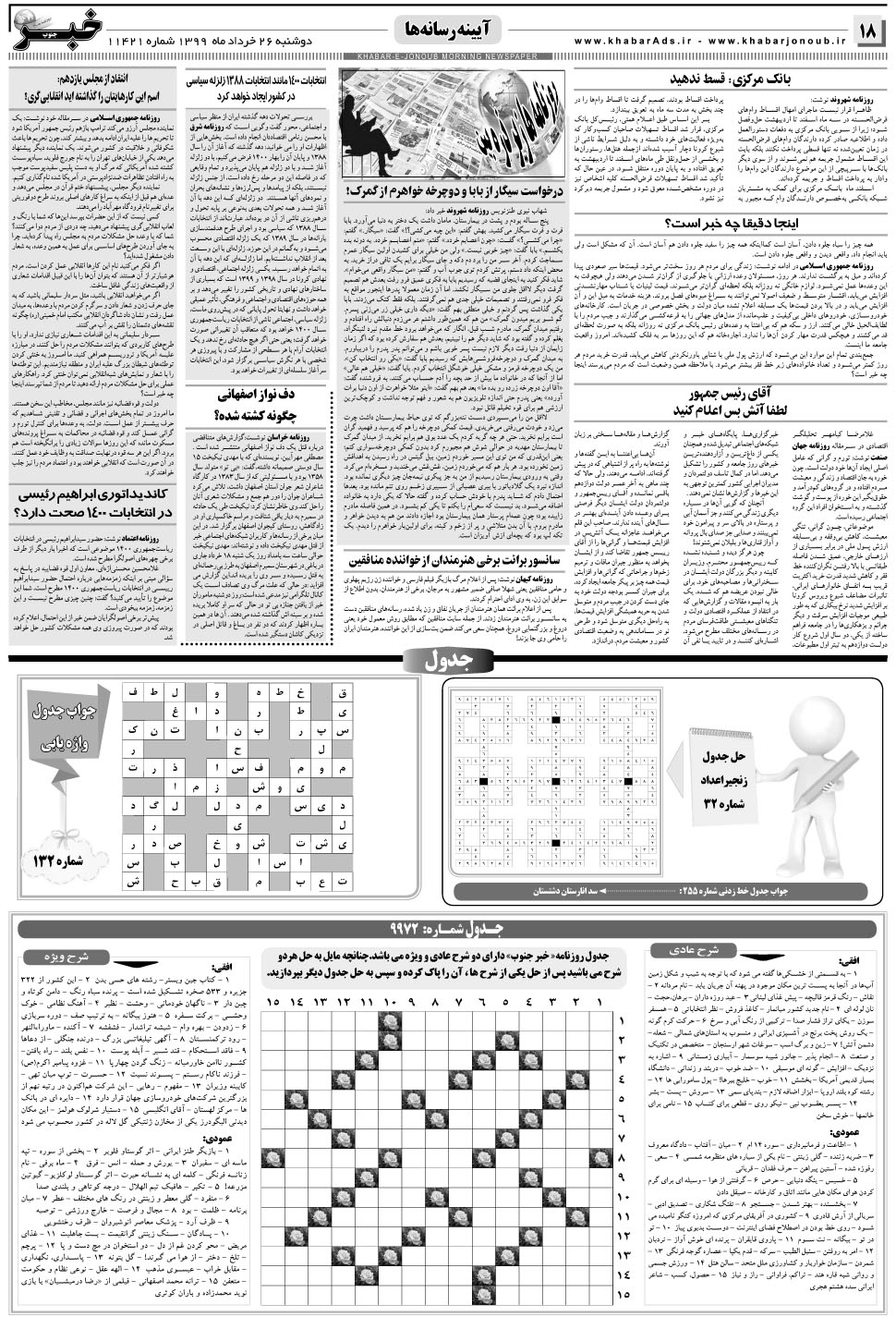 مشاهده صفحه ۱۸ روزنامه خبرجنوب تاریخ ۲۶  سال ۱۳۹۹