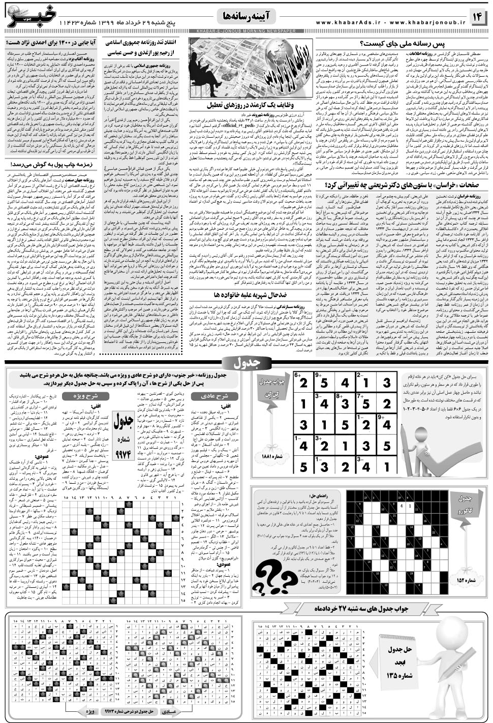 مشاهده صفحه ۱۴ روزنامه خبرجنوب تاریخ ۲۹  سال ۱۳۹۹