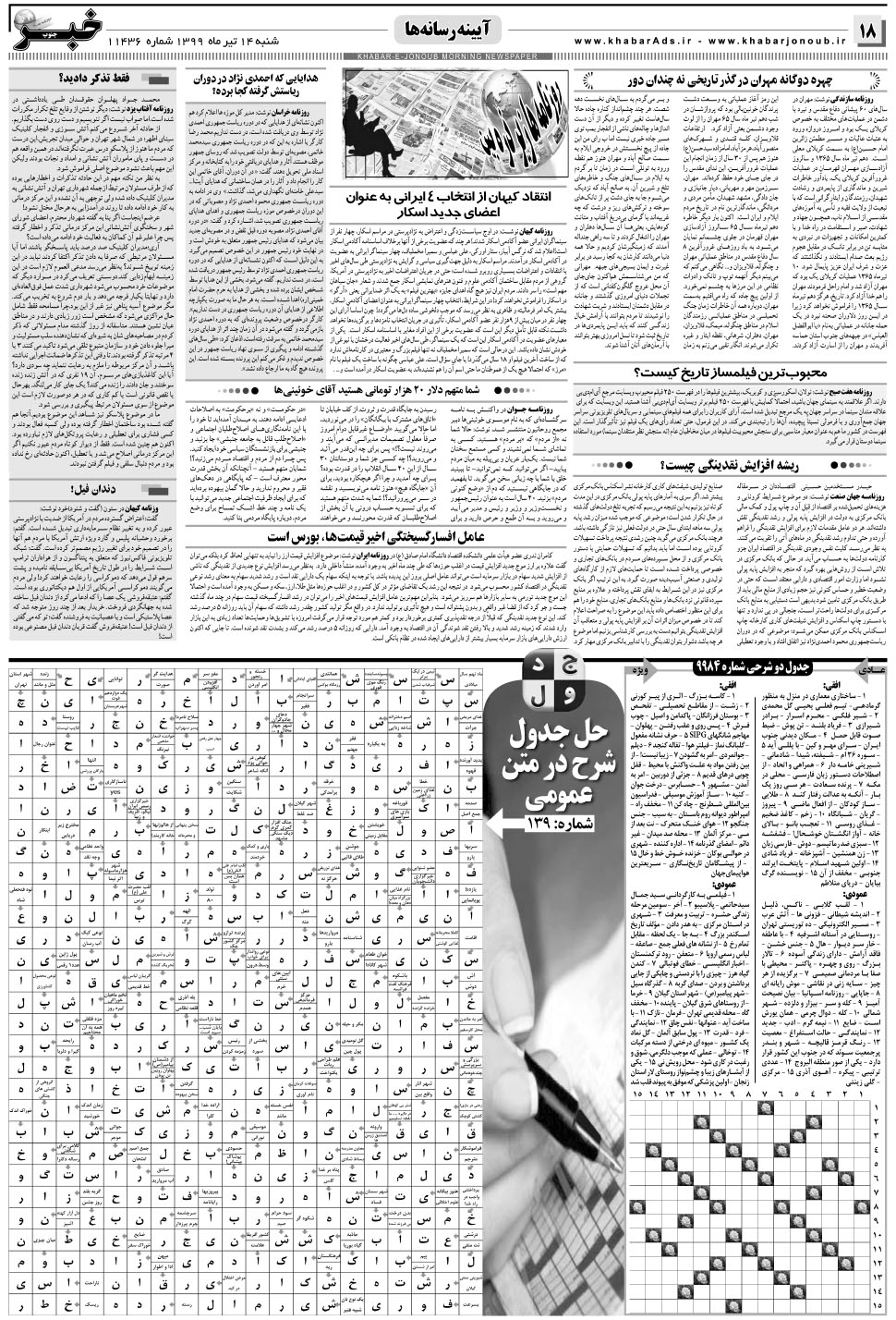 مشاهده صفحه ۱۸ روزنامه خبرجنوب تاریخ ۱۴  سال ۱۳۹۹