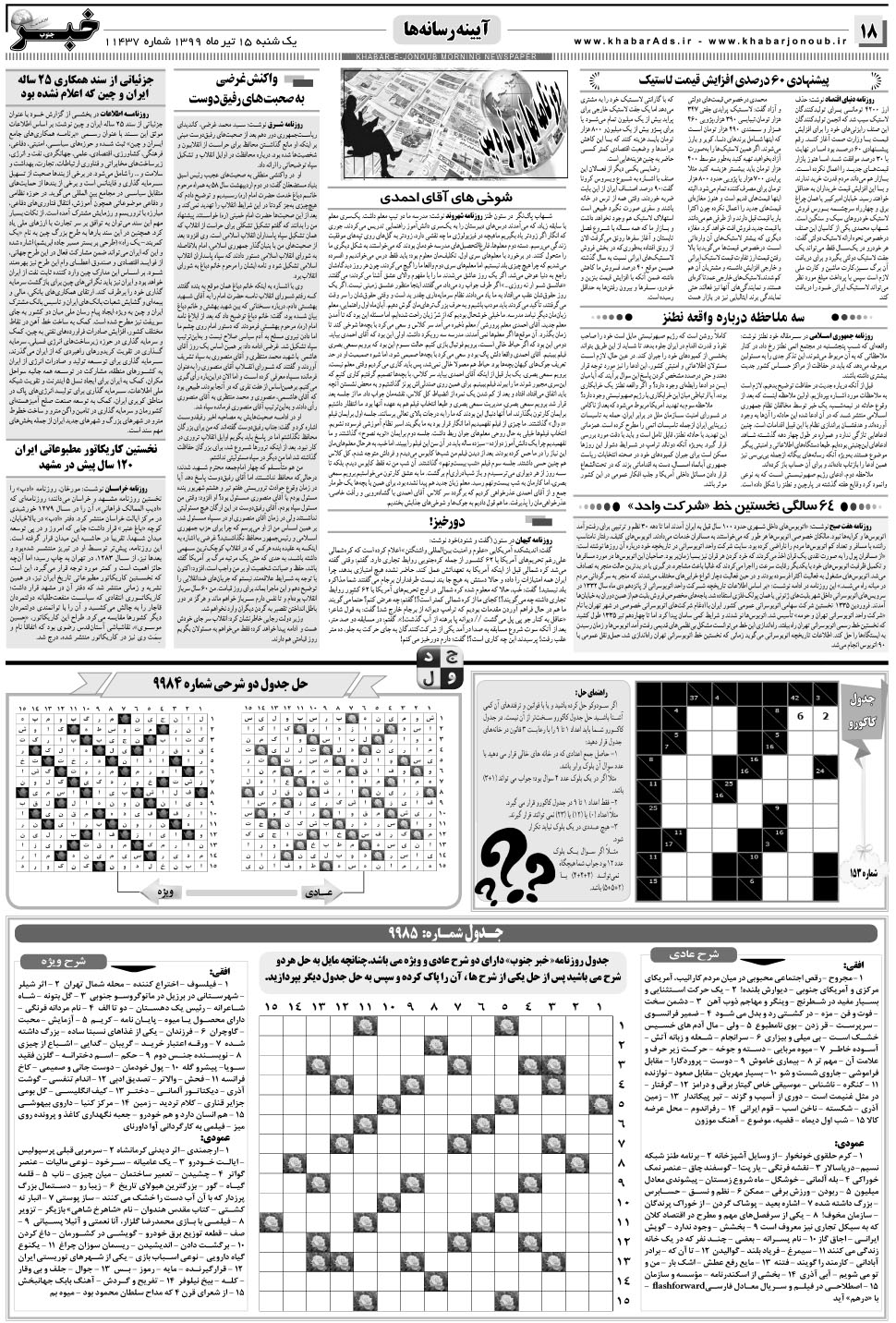 مشاهده صفحه ۱۸ روزنامه خبرجنوب تاریخ ۱۵  سال ۱۳۹۹