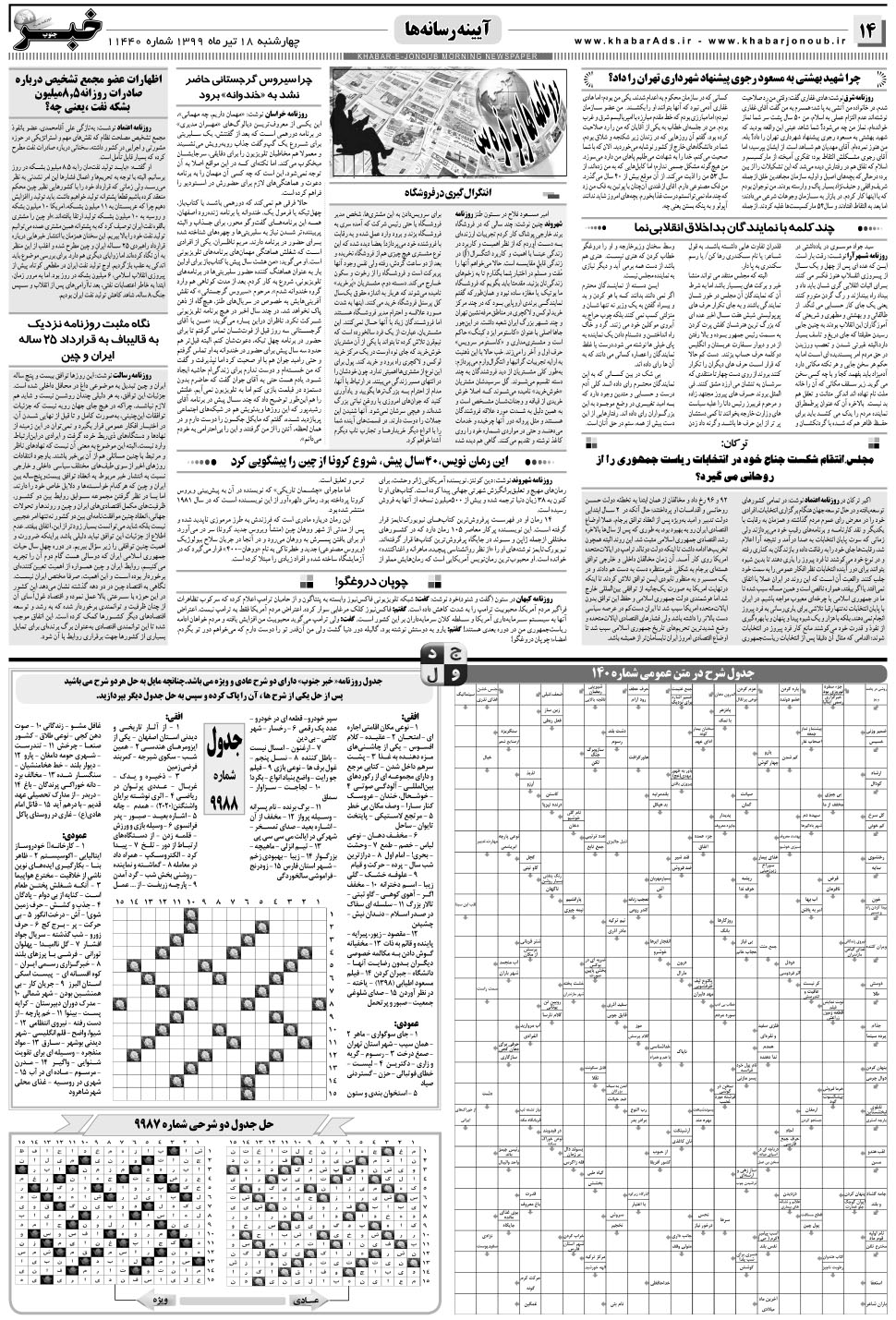 مشاهده صفحه ۱۴ روزنامه خبرجنوب تاریخ ۱۸  سال ۱۳۹۹
