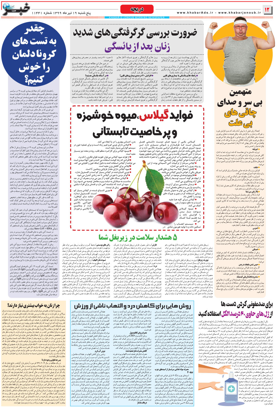 مشاهده صفحه ۱۲ روزنامه خبرجنوب تاریخ ۱۹  سال ۱۳۹۹