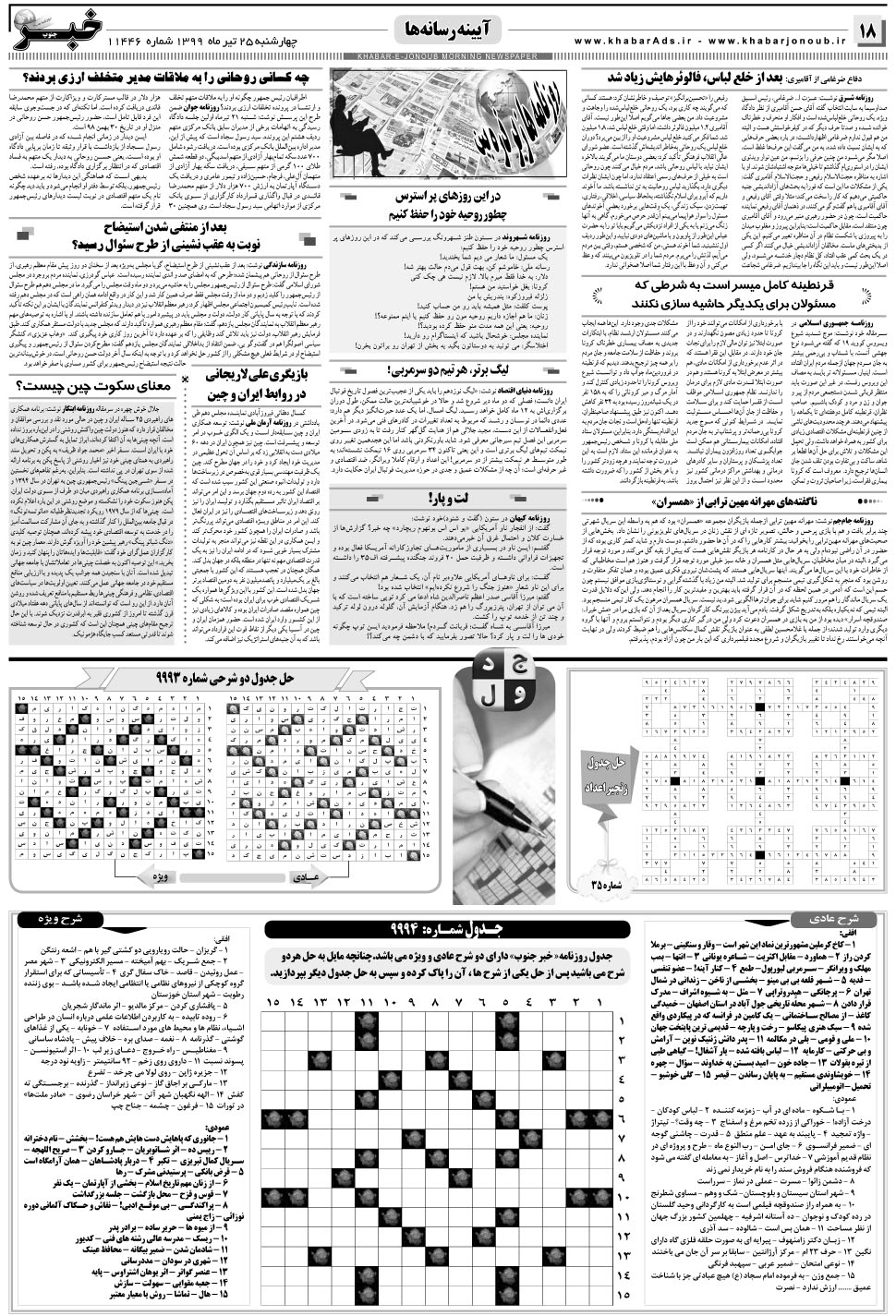 مشاهده صفحه ۱۸ روزنامه خبرجنوب تاریخ ۲۵  سال ۱۳۹۹
